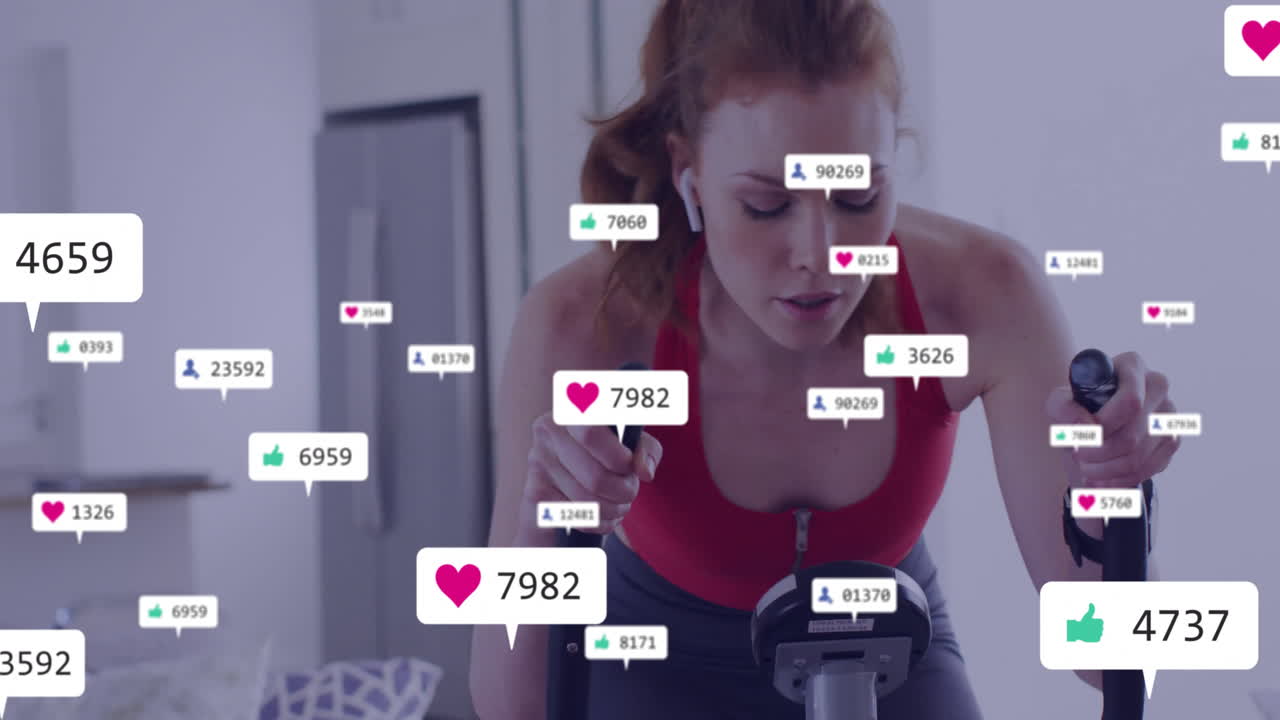 animación de iconos de los medios sobre mujeres caucásicas haciendo ejercicio