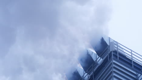steel modern warehouse in grain elevator. factory elevator smoking.