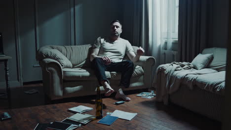 depressed man at home