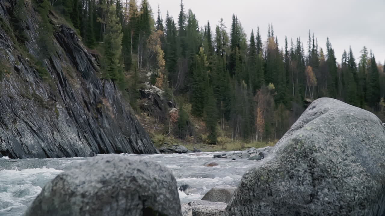 río de montaña con rocas y árboles