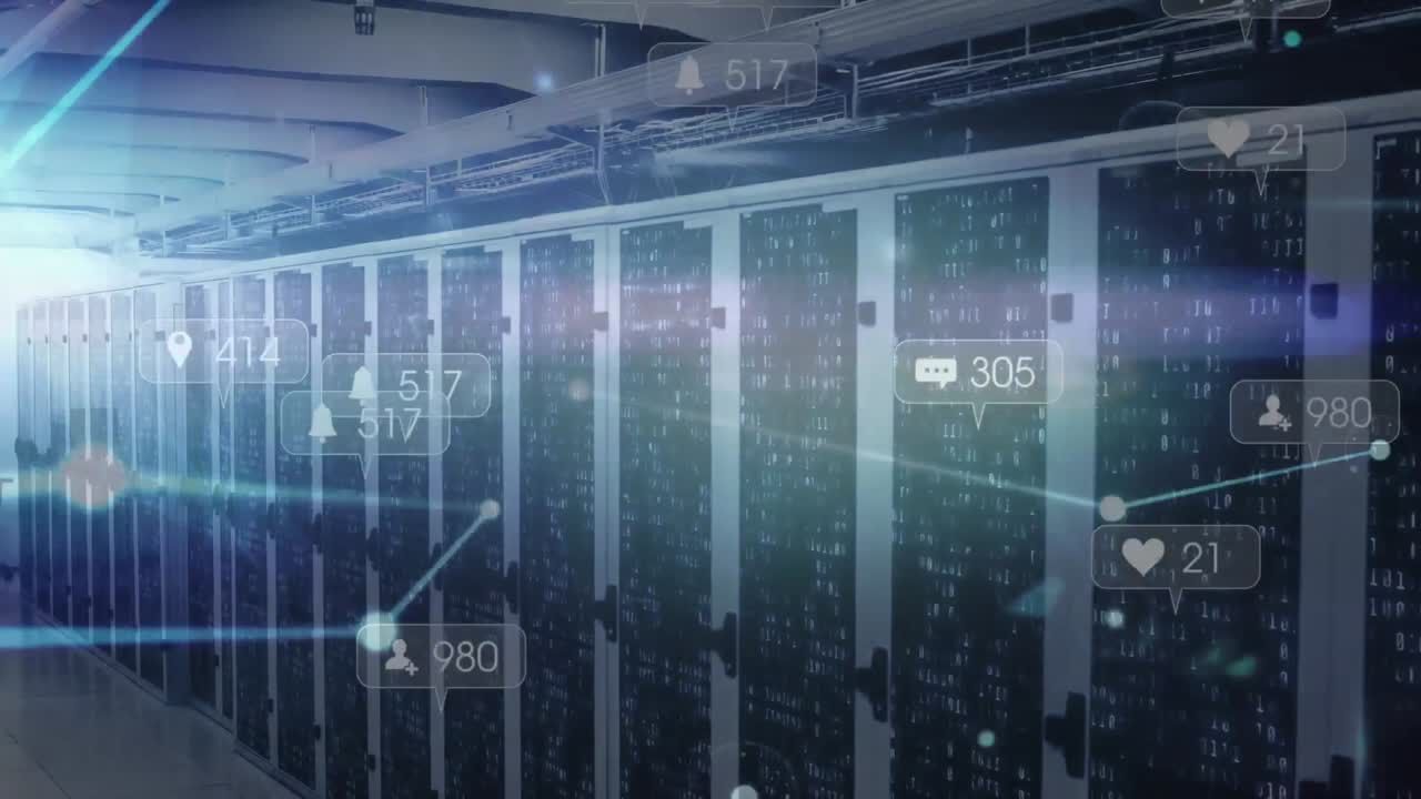 Animation of network of connections over server room