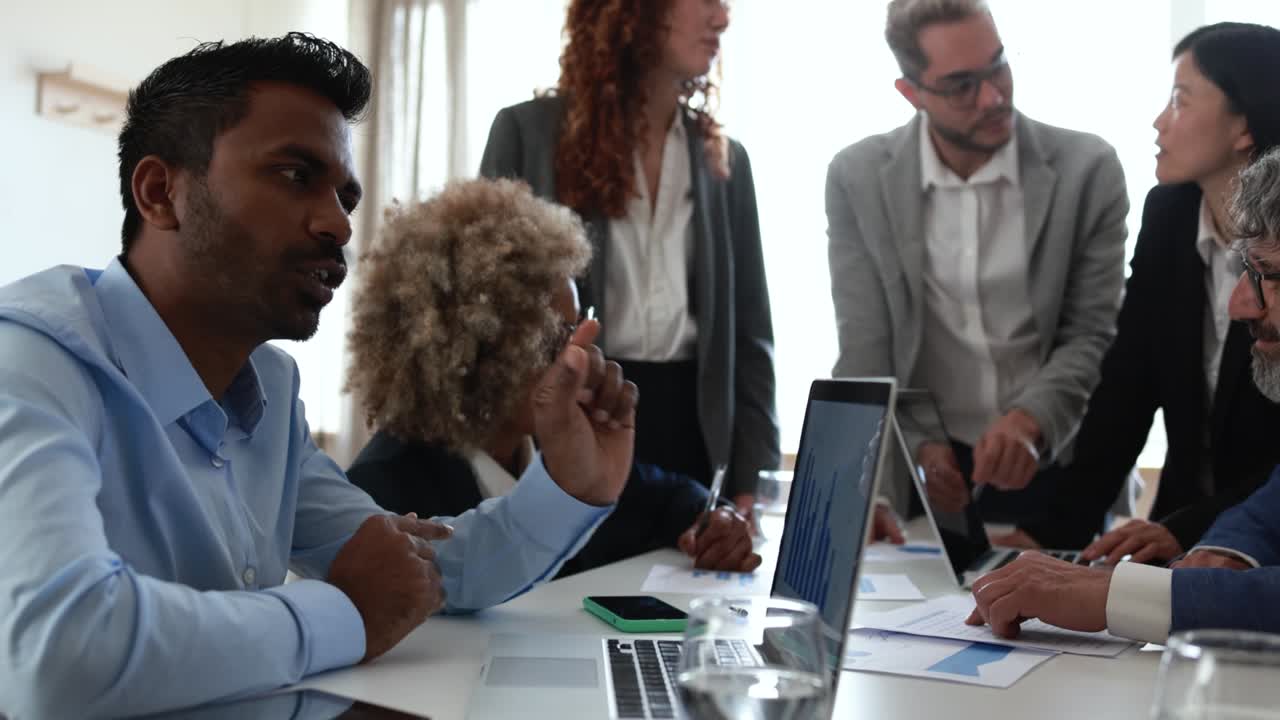 Multiracial business people working inside bank office - Meeting and startup concept