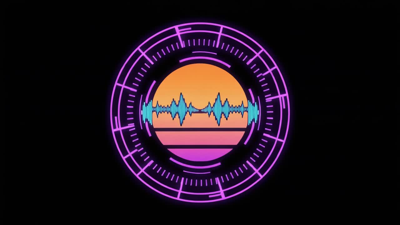 Retro Synthwave Circle with Pulsing Audio Waveform