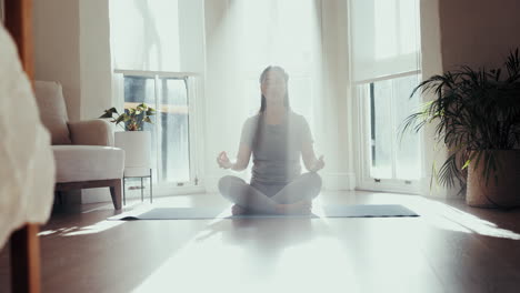 Yoga,-calm-morning-and-woman-in-home