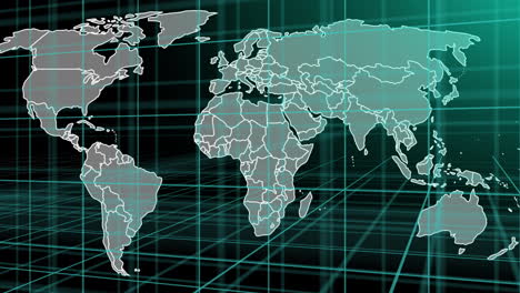 animación del procesamiento de datos y el mapa del mundo sobre fondo negro