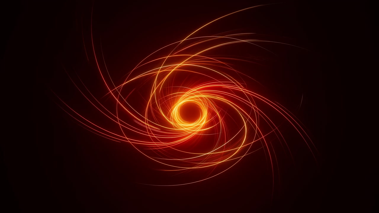 Glowing Orange Spiral Vortex Fiery Motion, Dark Background With Swirling Light Trails, Dynamic Loop Ideal