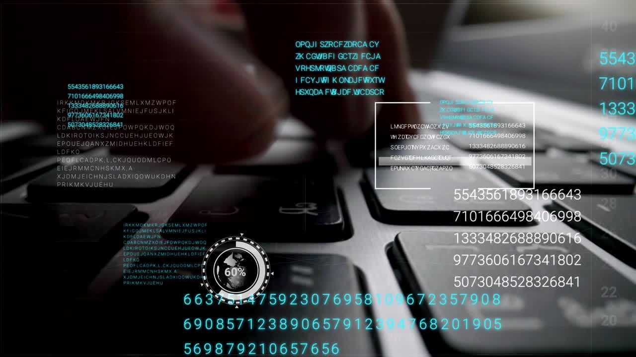 그래픽 사용자 인터페이스 gui 홀로그램을 가진 노트북 컴퓨터 키보드에서 일하는 사람