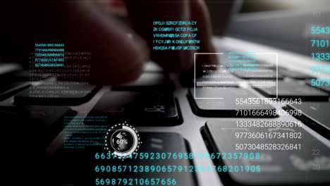 hombre trabajando en un teclado de computadora portátil con interfaz gráfica de usuario gui holograma