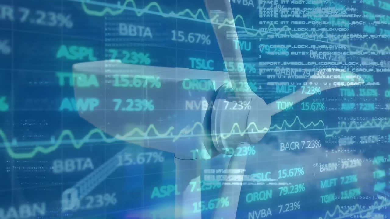 풍력 터빈을 통해 금융 데이터 처리의 애니메이션