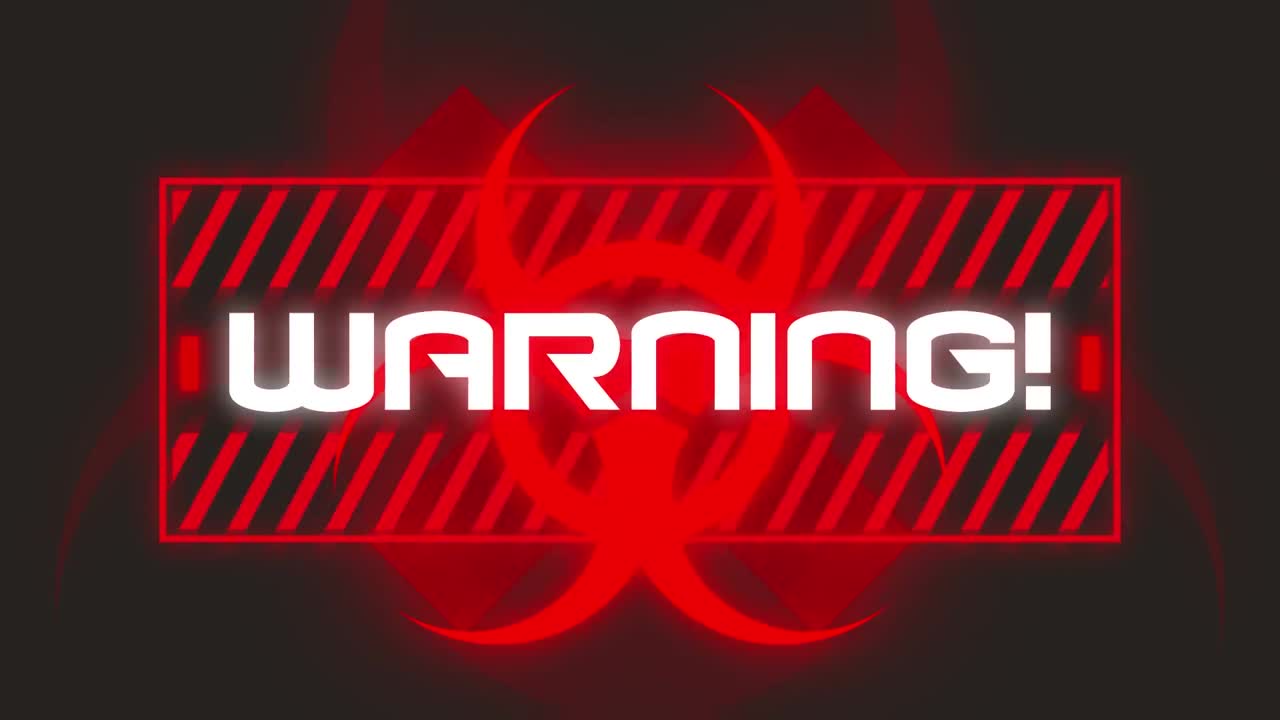 animación del texto de advertencia sobre un fondo negro