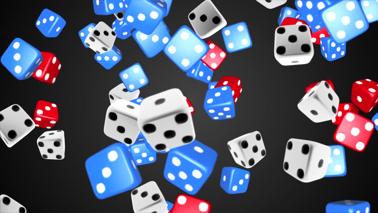Multi color cubes fall rotating rolling fly out on a black loop background for the game 3d 4k alpha