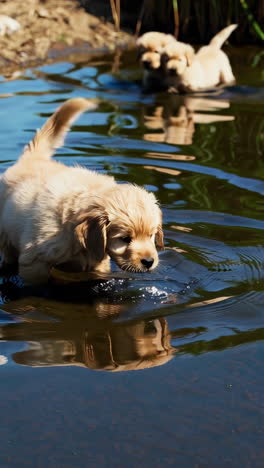 golden retriever puppies swimming
