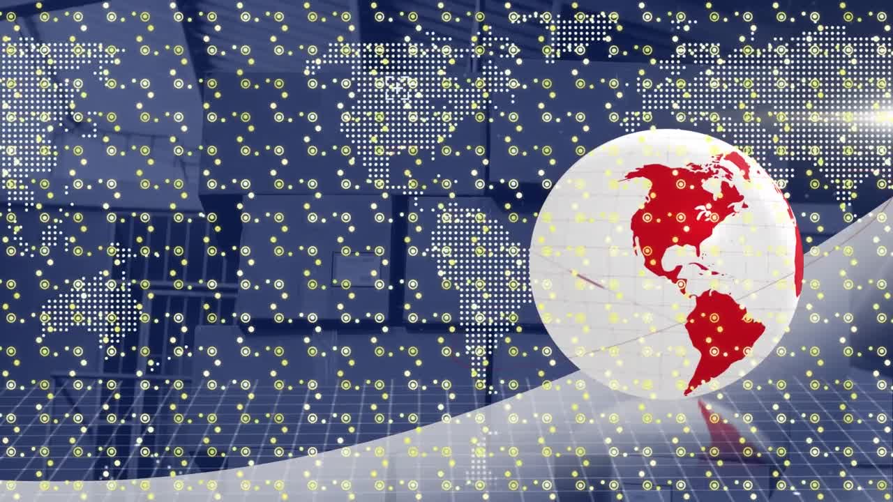 매장 위의 데이터 처리와 함께 지구와 디지털 인터페이스의 애니메이션