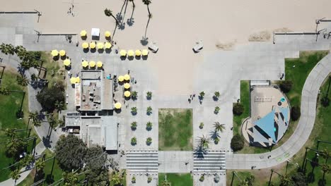 aerial birdseye view above los angeles beachfront city landscape rooftop buildings