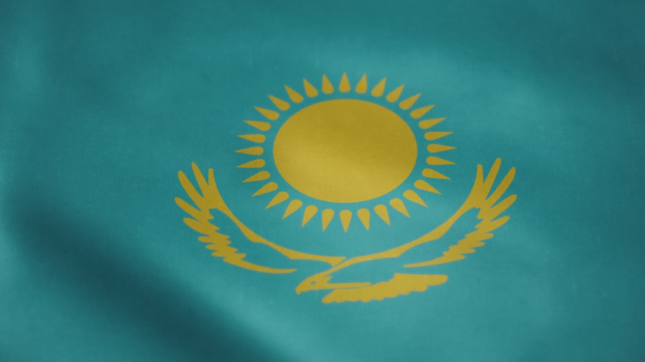 Flag of Kazakhstan, slow motion waving