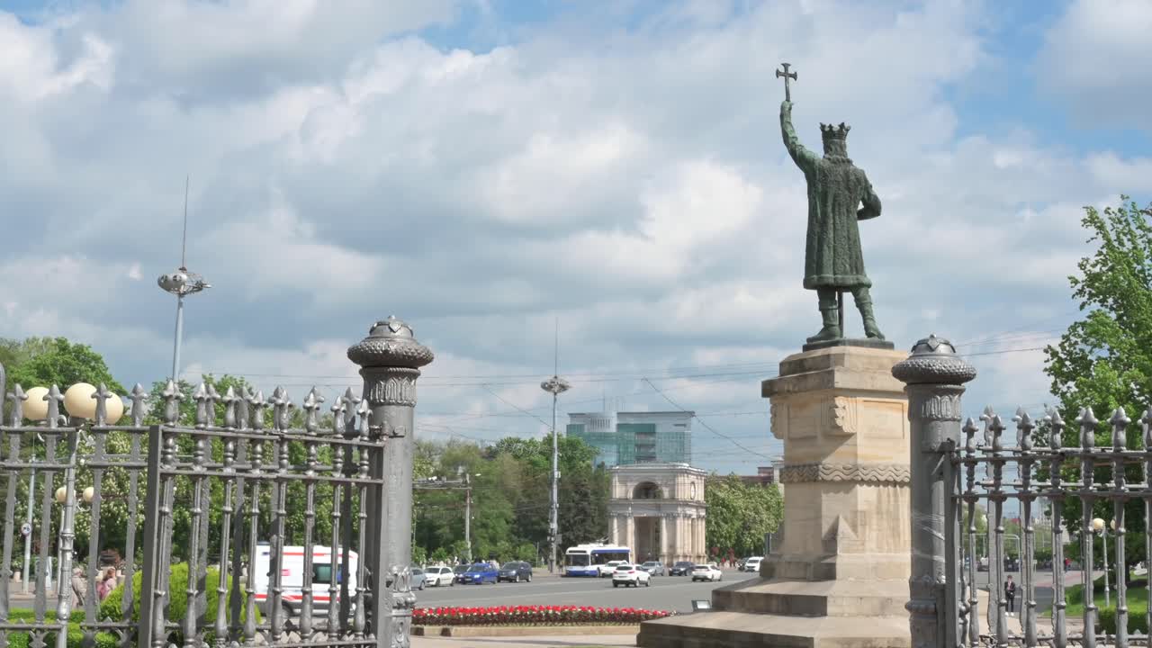 Chisinau, Moldova - May 19, 2021: Stephen the Great Monument in the city centre