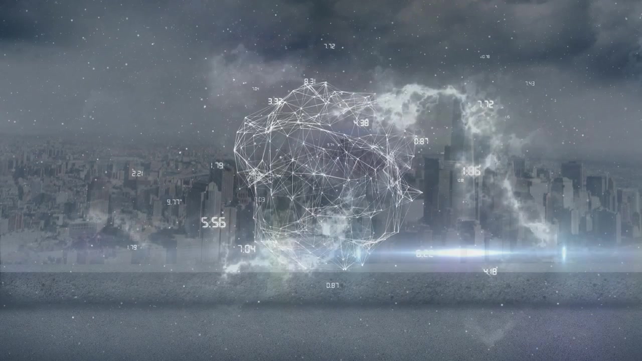Animation of globe with numbers and connections over landscape