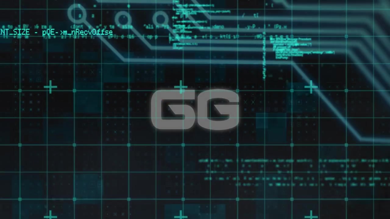 Code numérique et arrière-plan de carte de circuit imprimé avec le logo GG