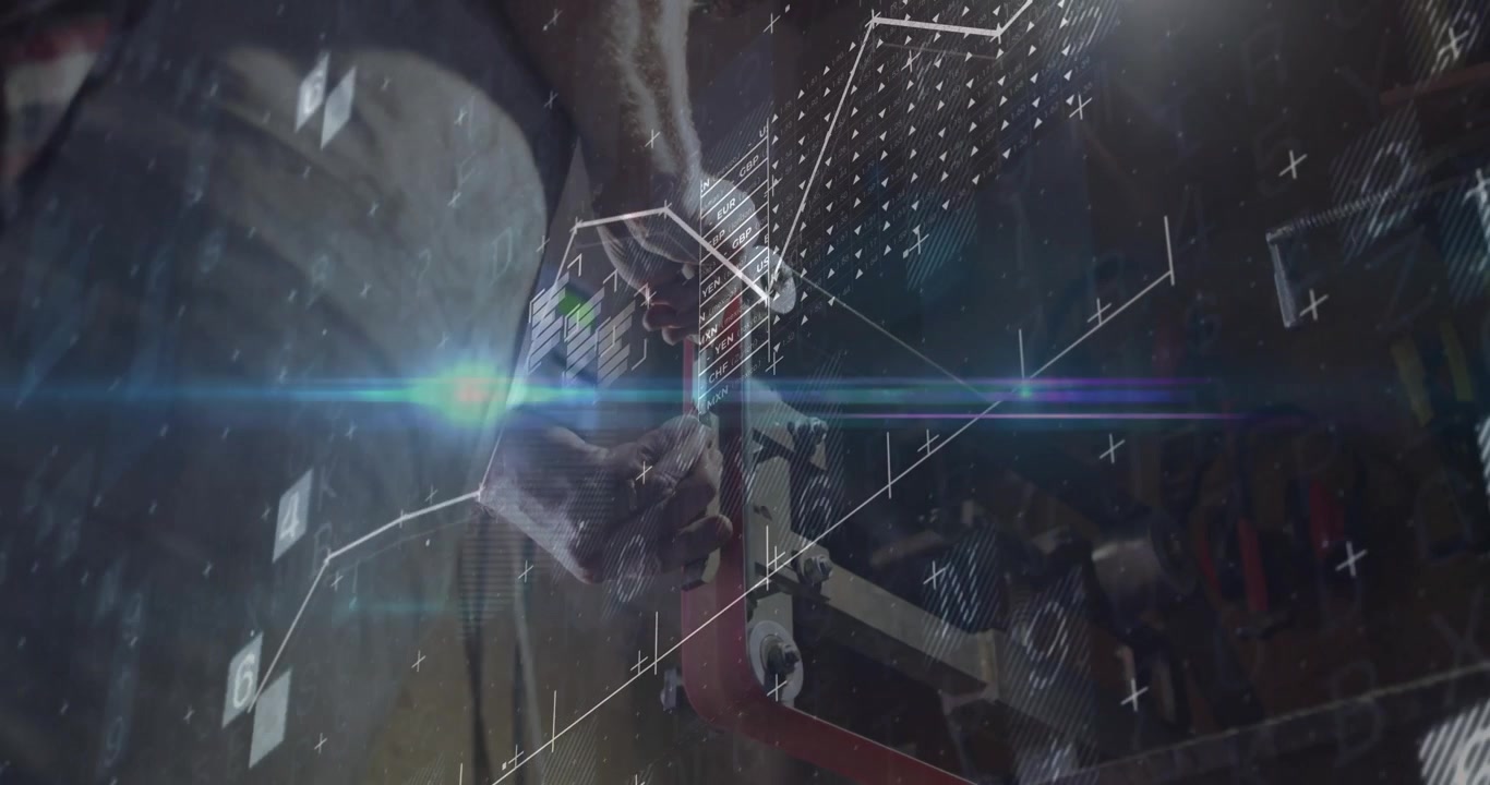 Craftsman Using Belt Sander with Digital Data Overlay
