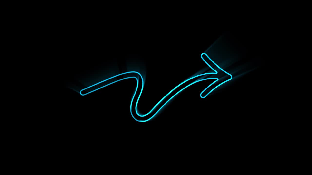 icono de flecha de línea de neón brillante aislado en fondo negro. símbolo de la punta de la flecha de dirección. gráficos de movimiento