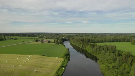 volando sobre el río en finlandia durante el caluroso verano