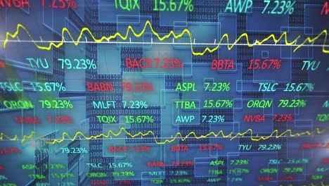 Animation-of-stock-market-and-binary-coding-over-black-background