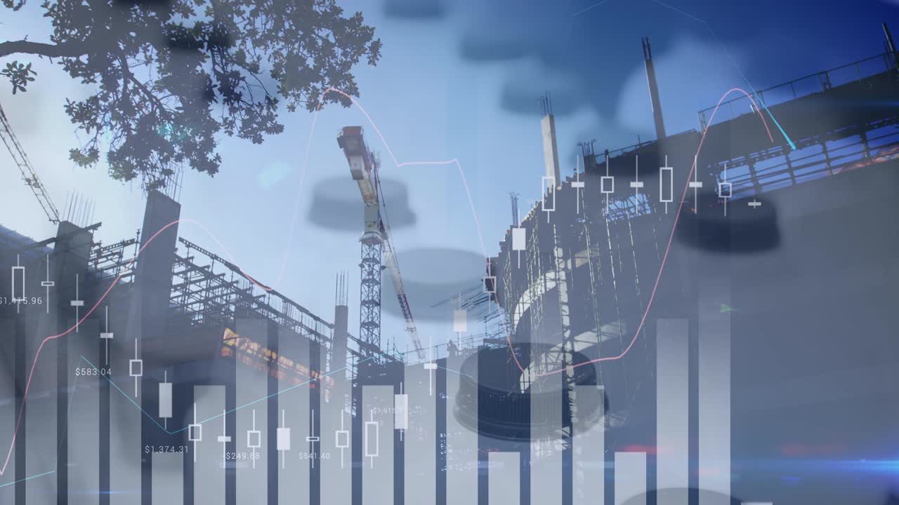 animación del procesamiento de datos financieros en el sitio de construcción