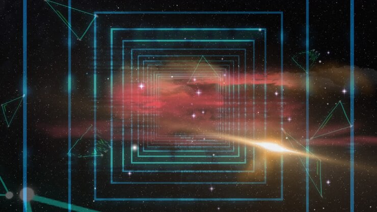 Animation of glowing kaleidoscopic shapes over black background