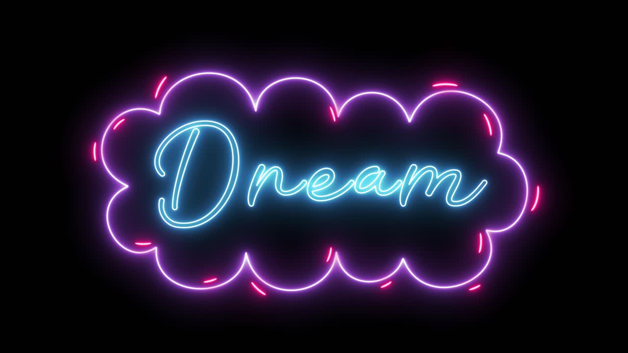 Neon sign spelling "Dream" changes colors and glow.