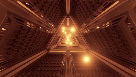glowing spheres particles fly through triangle space tunnel corridor