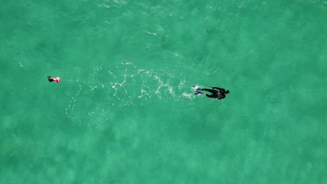 Serenas-Aguas-Sardas-Con-Un-Buceador-Solitario-Dedicado-A-La-Pesca-Submarina.