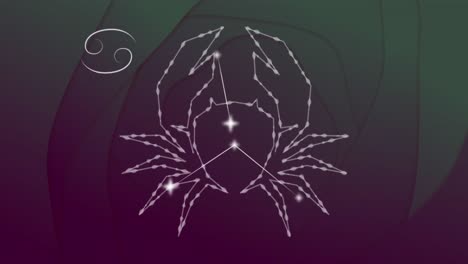 animación del signo de la estrella del cáncer con estrellas brillantes