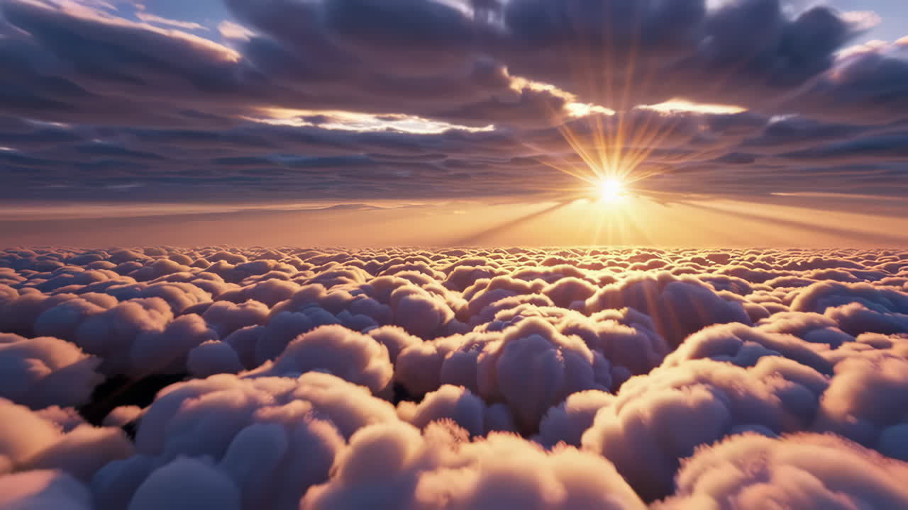 amanecer o atardecer a través de las nubes