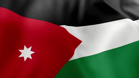 close up realistic animation of jordanian national flag waving gently. pan-arab colors, red triangle, white star. seamless loop for national pride, middle east themes