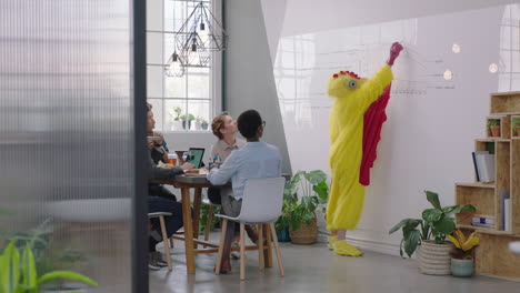 funny-business-meeting-team-leader-chicken-presenting-financial-market-strategy-on-whiteboard-corporate-management-team-sharing-creative-ideas-colorful-bird-boss-in-office-presentation