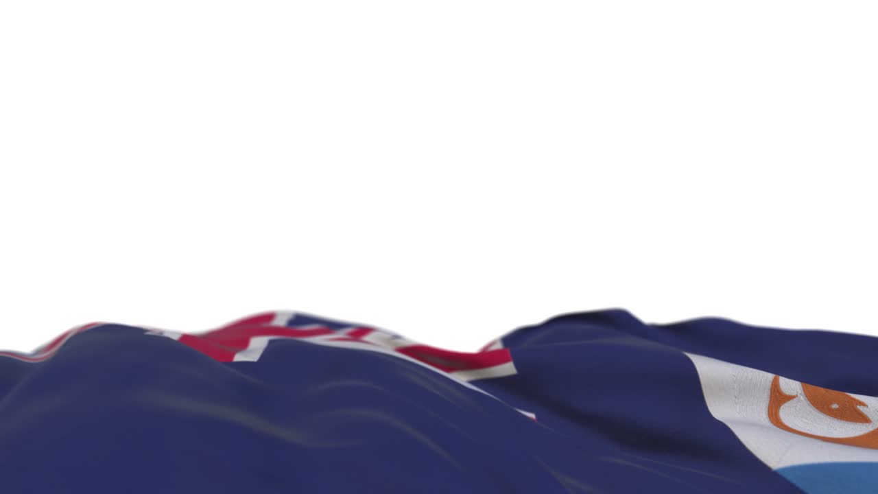 bandera de tela de anguilla ondeando en el bucle del viento. bordado de anguilla estandarte de tela cosida balanceándose en la brisa. fondo blanco medio lleno. lugar para el texto. bucle de 20 segundos.