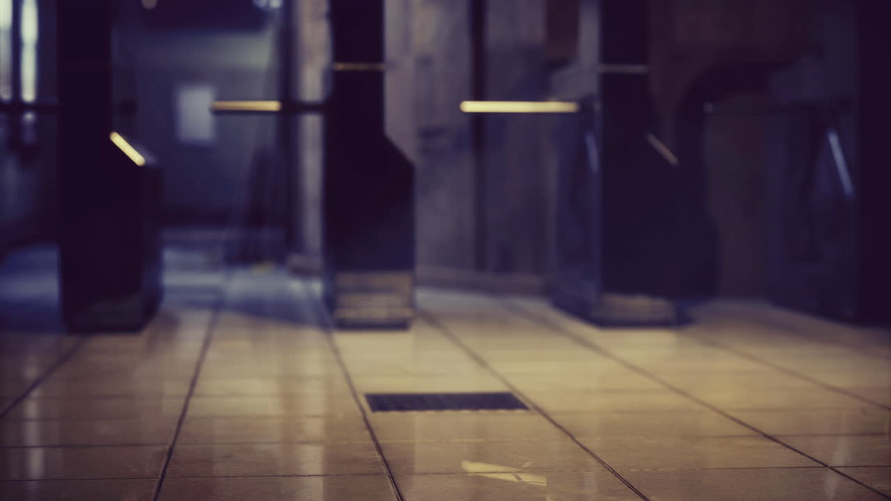 Turnstiles at an underground station during early morning rush hour