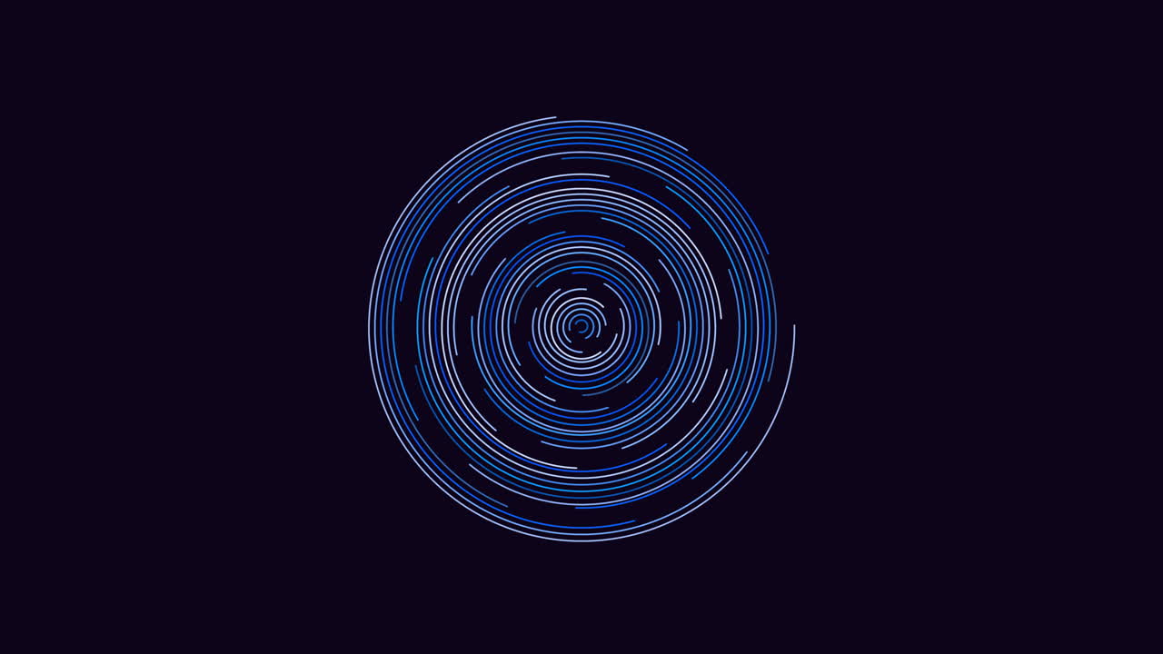 Abstract blue circular data rings animation on dark background, tech concept