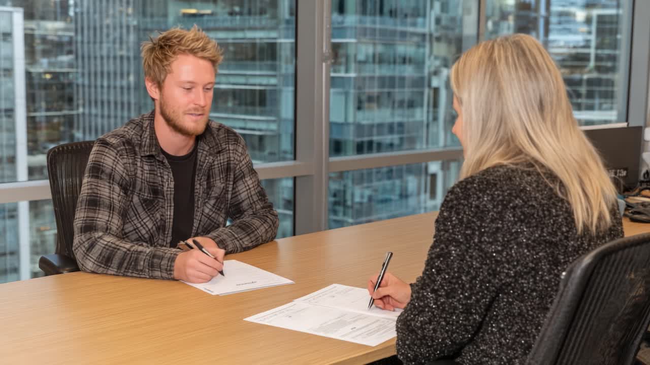 Engaging Job Interview: Candidate Discusses Potential Opportunities with Interviewer in Modern Office Setting, Showcasing Professional Interaction and Mutual Interest