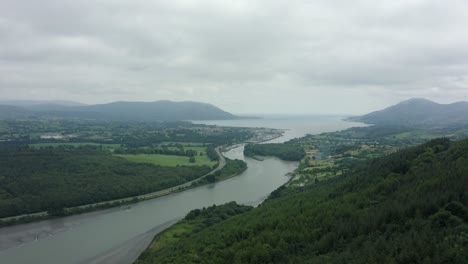 aerial 4k footage of the irish border with northern ireland, to the left is warrenpoint