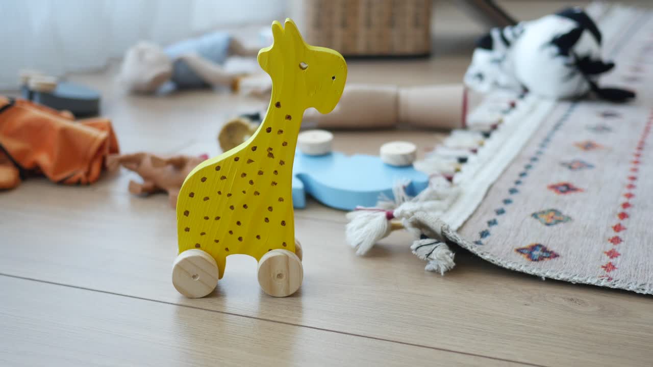 Wooden Giraffe Toy on Floor