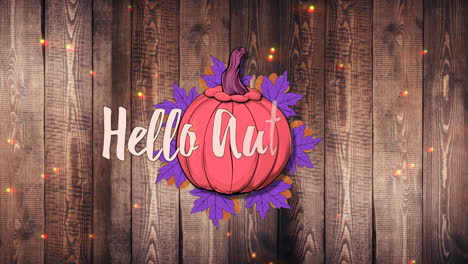 Hello-Autumn-with-pumpkins-and-autumn-leafs-on-wood