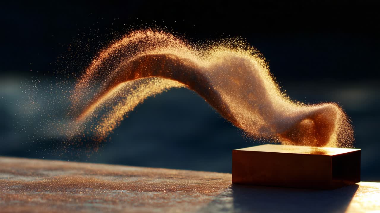 A mesmerizing display of swirling particles captures the beauty of motion and fluid dynamics in this stunning artful creation, showcasing the interaction between light and texture