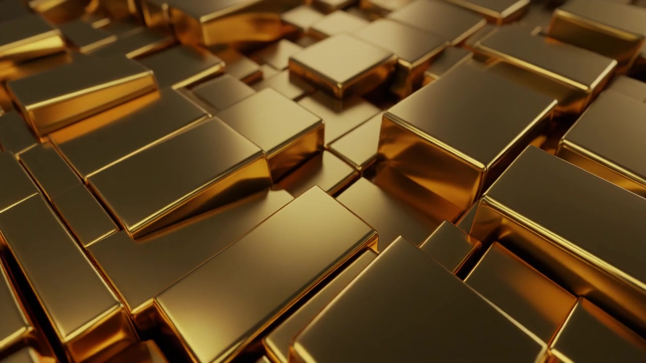 Sfondo astratto di cubi metallici dorati in movimento