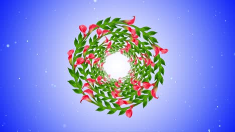 motion reveal circle frame vine pink calla lily flowers and leaves tunnel swaying with blue shiny twinkling glitter dust