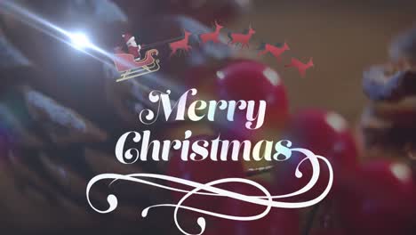 Animation-of-merry-christmas-text-over-pine-cone