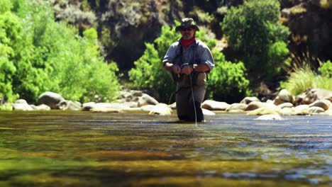 fisherman fly fishing in river