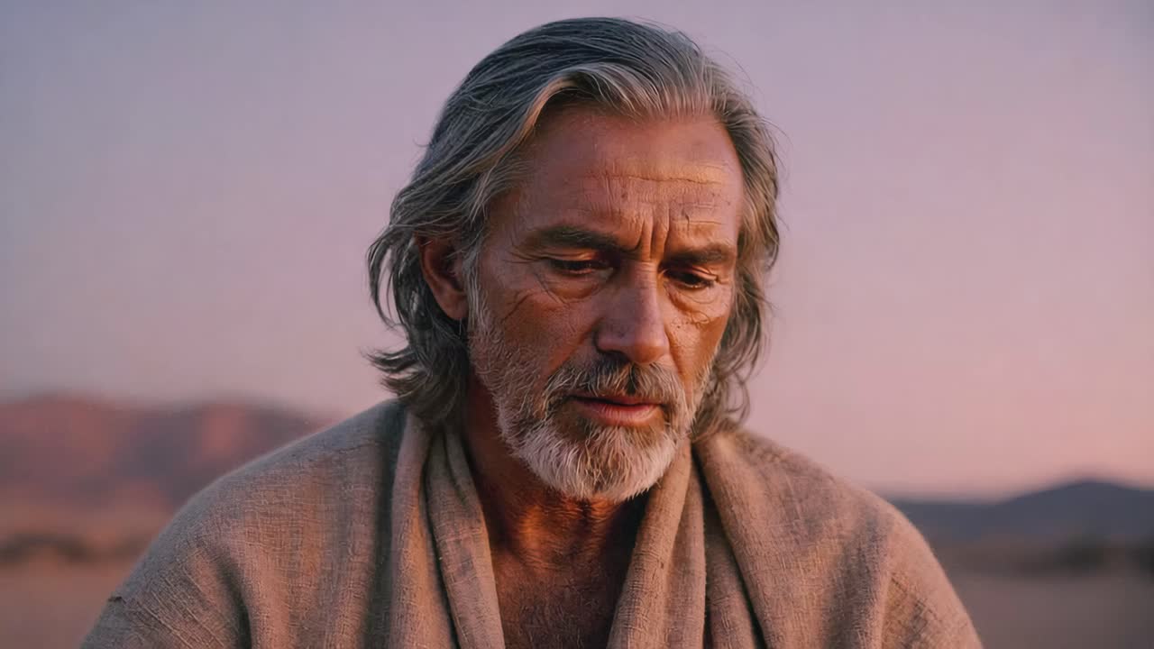 Portrait of a wise man in the desert