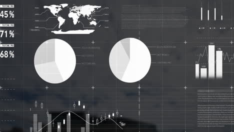 animation of white colored infographic interface against abstract background