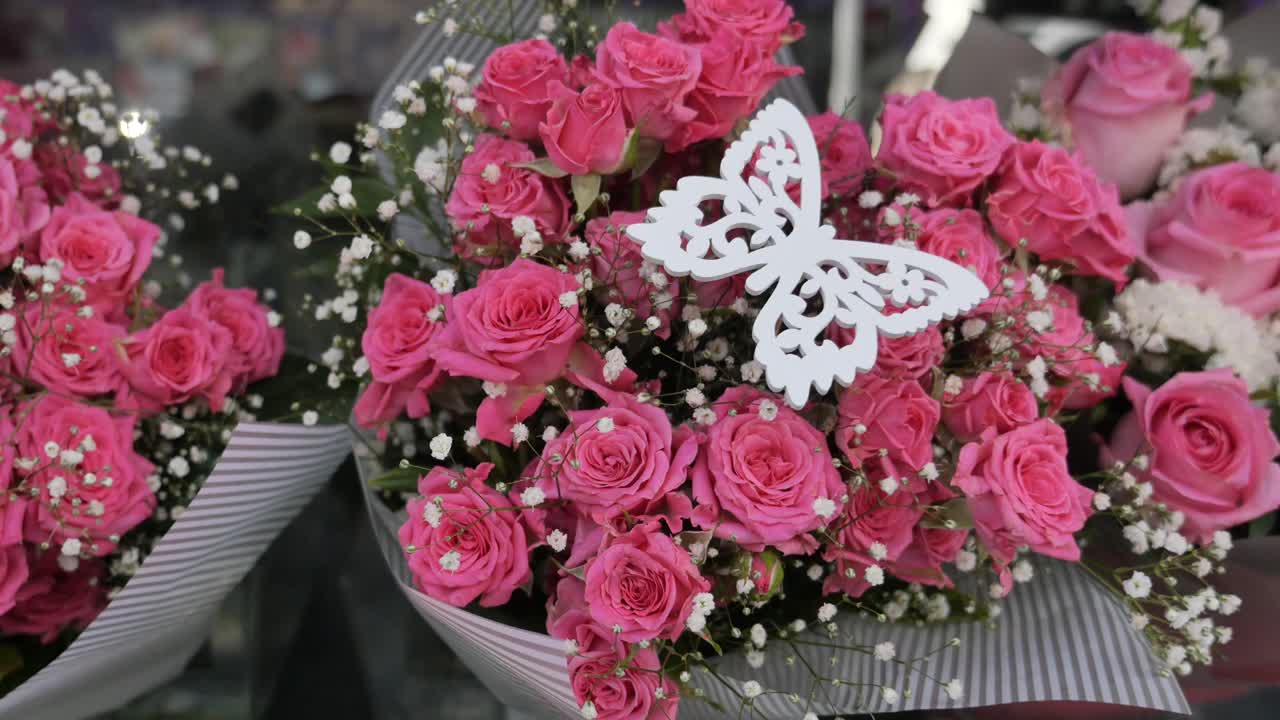 Bouquet of Pink Roses with Butterfly Decoration